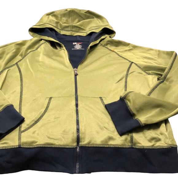 SJB Active Petite Size Large Green & Navy Knit Hoodie Jacket Athletic Sporty - Picture 2 of 7